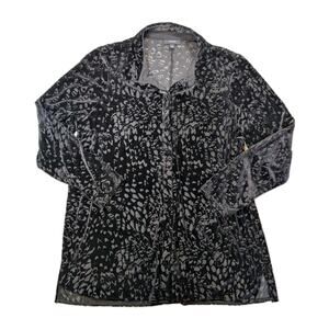 Alfani Velvet Burnout Button Up Shirt Womens XL Black Sheer Blouse Luxe Classic